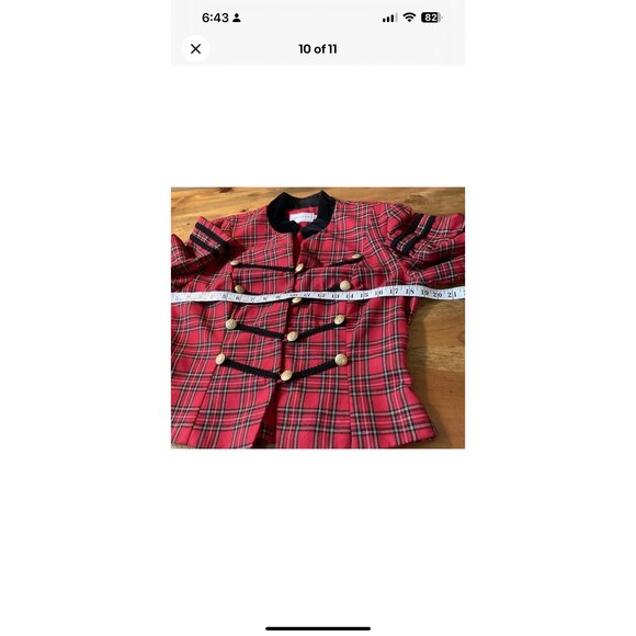 Misty Lane Red Plaid Cropped Jacket Vintage Size 10 Irish Gold Buttons USA - Picture 10 of 11